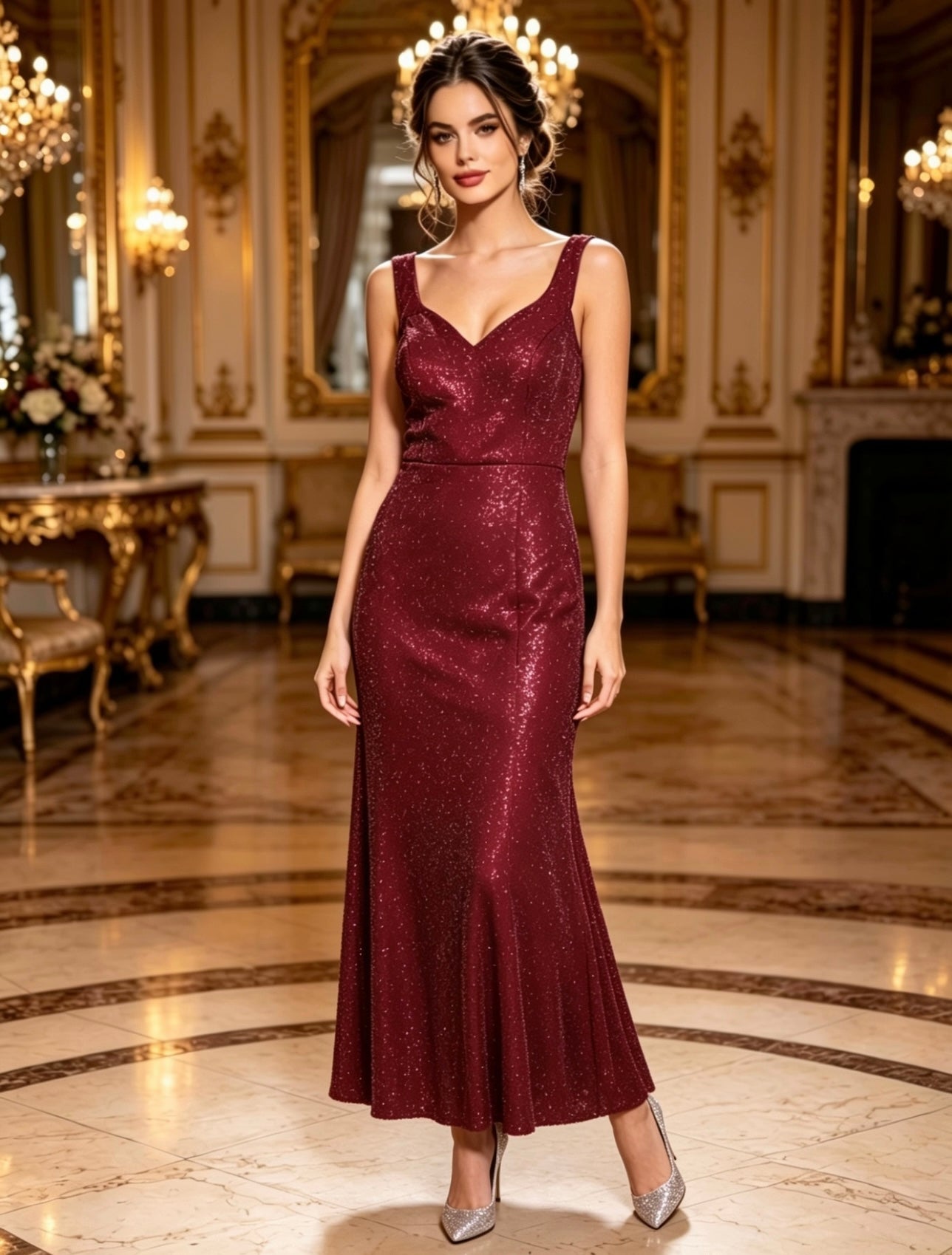 Vestido bordo con brillo