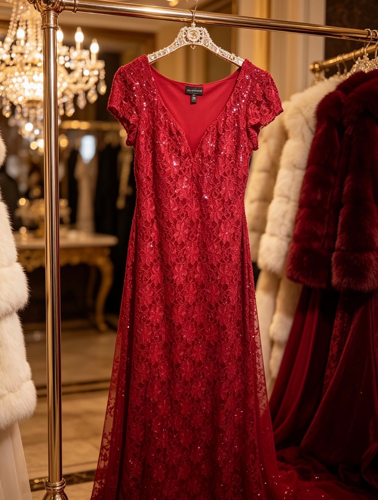 Vestido rojo talle S/M tela de encaje con hermoso escote en V