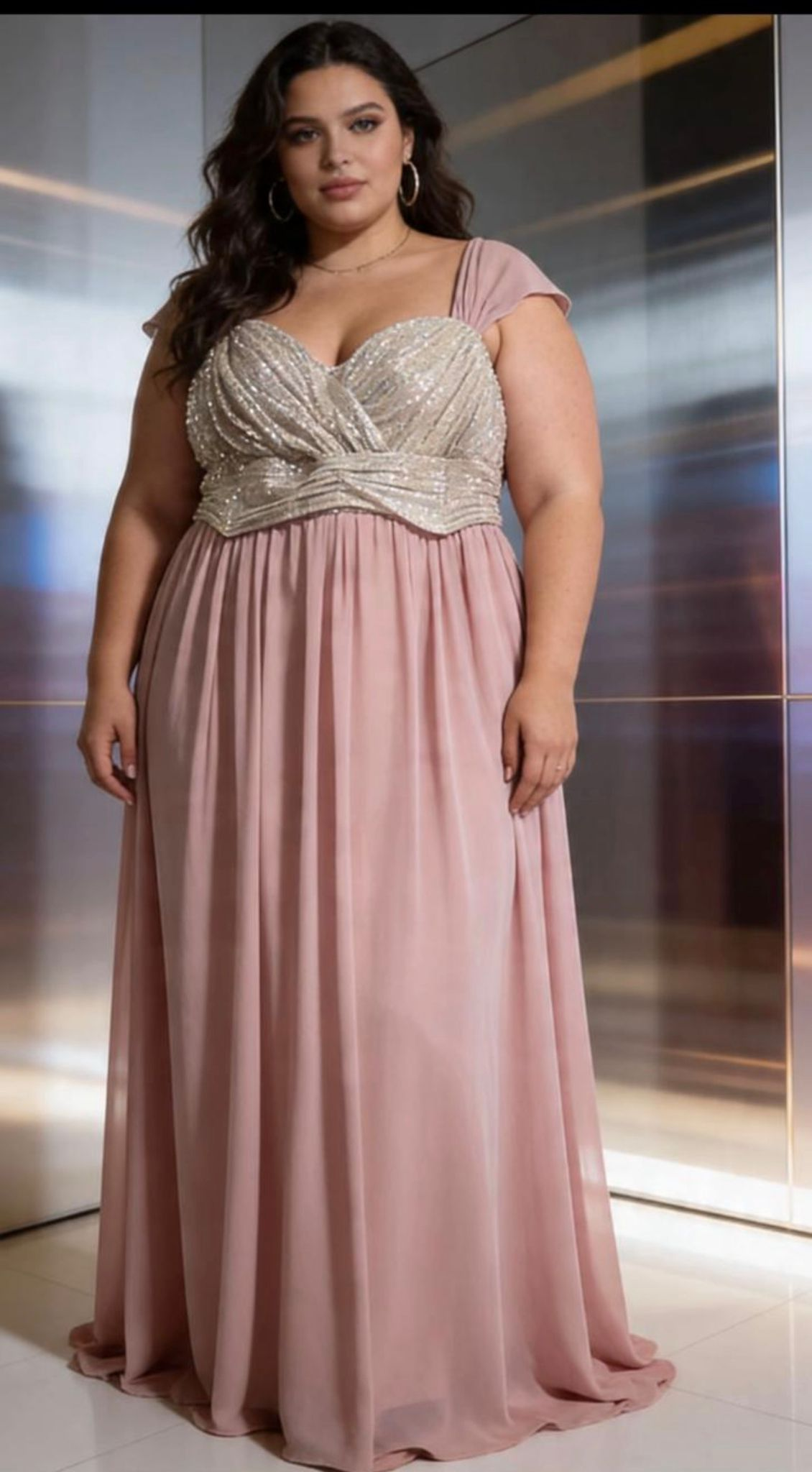Vestido de Fiesta Rosa con Top de Lentejuelas y Falda de Gasa