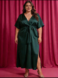 Vestido Satinado Verde Esmeralda