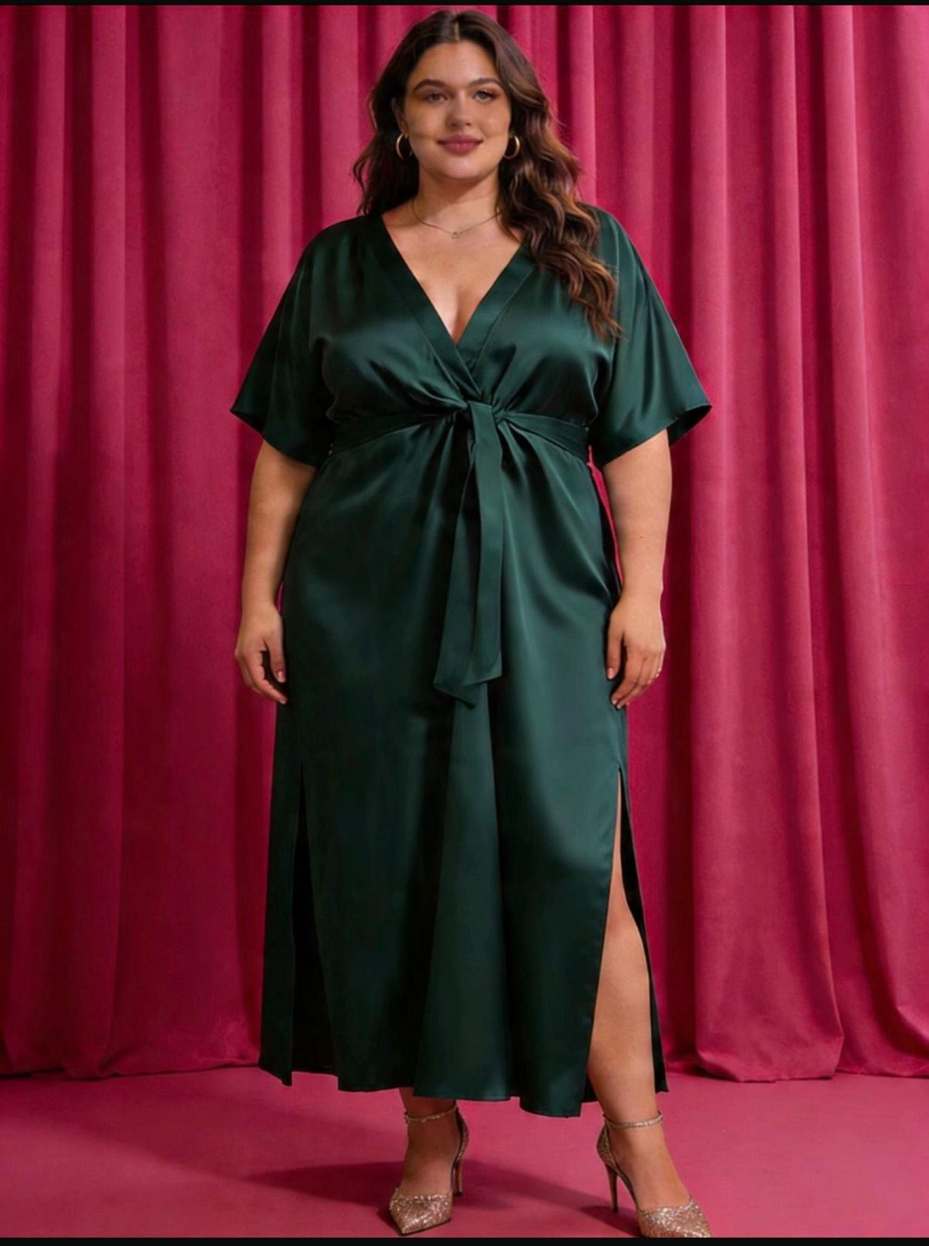 Vestido Satinado Verde Esmeralda